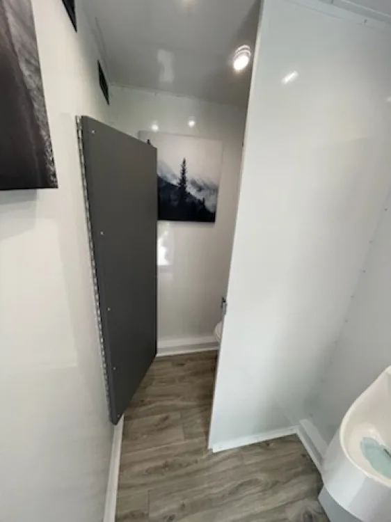 Interior of the Restroom Ranch 5-station luxury restroom trailer, the largest in the fleet